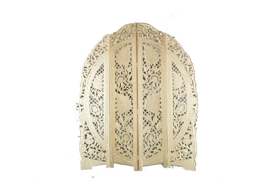 Mid Century Gold Floral Room Divider: Handmade Wooden Partition Screen