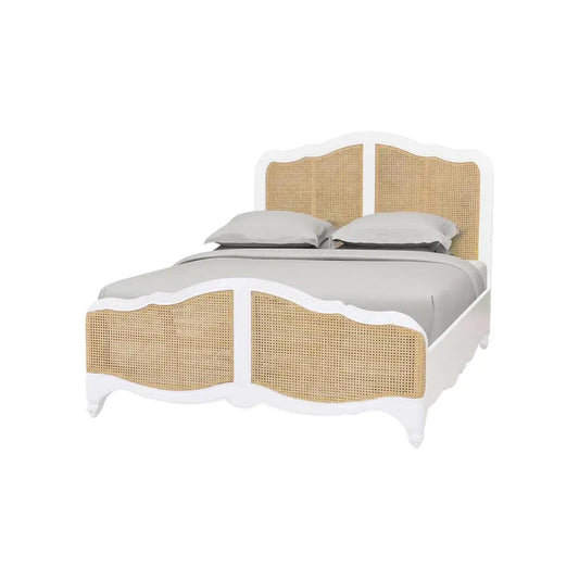 Handmade White Oak & Cane King Bed Frame - Mid Century Modern