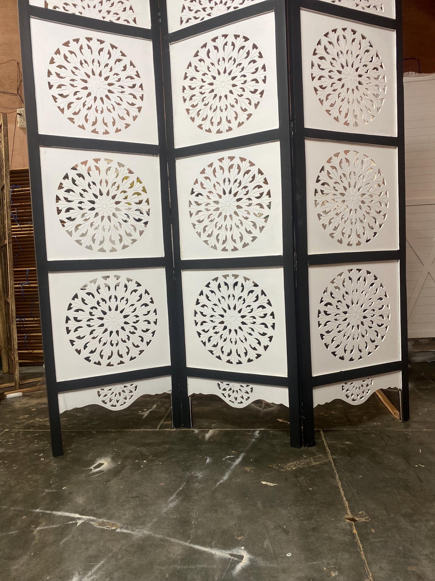 Mid century Matte white & black Wooden Folding Divider, Partition, Handmade Self standing screen