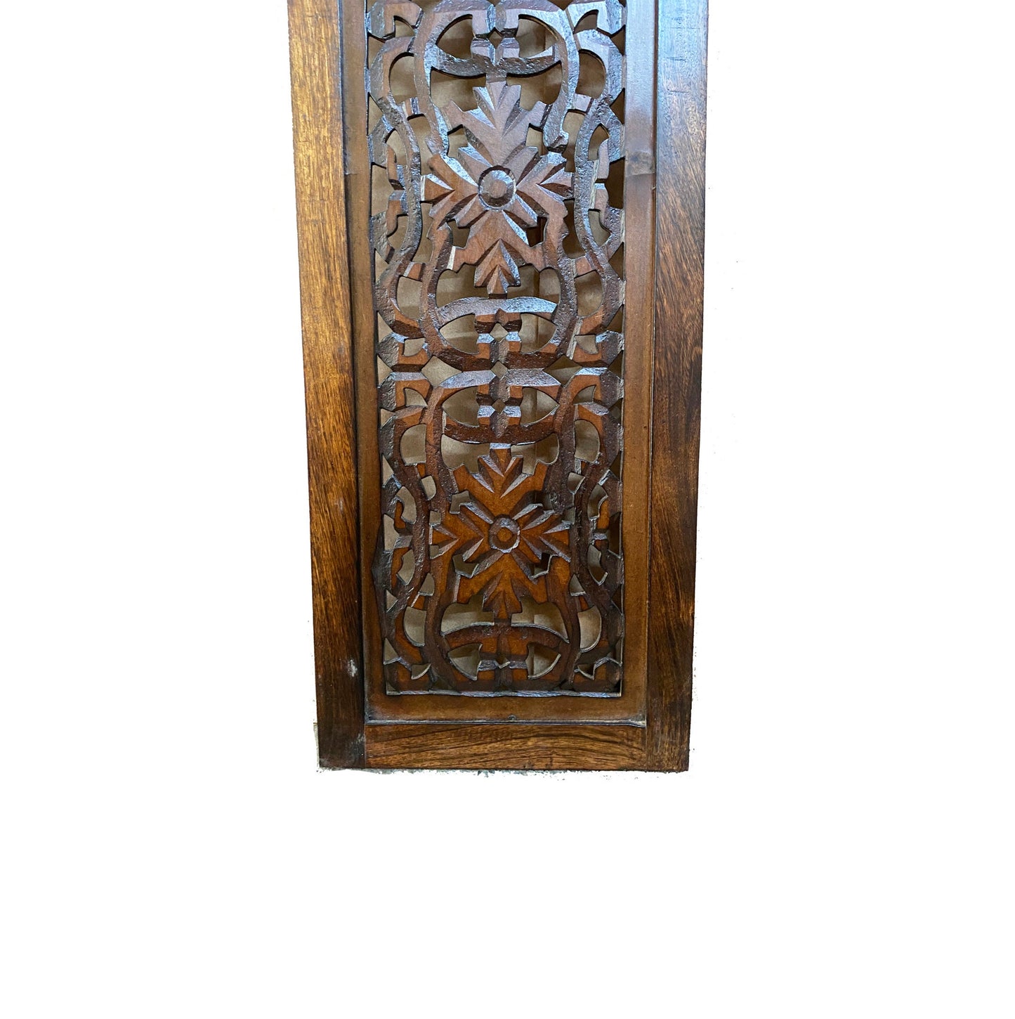 2 pcs Mid century Brown Flower carving design Wall Panel Hanging Mandola art fixture