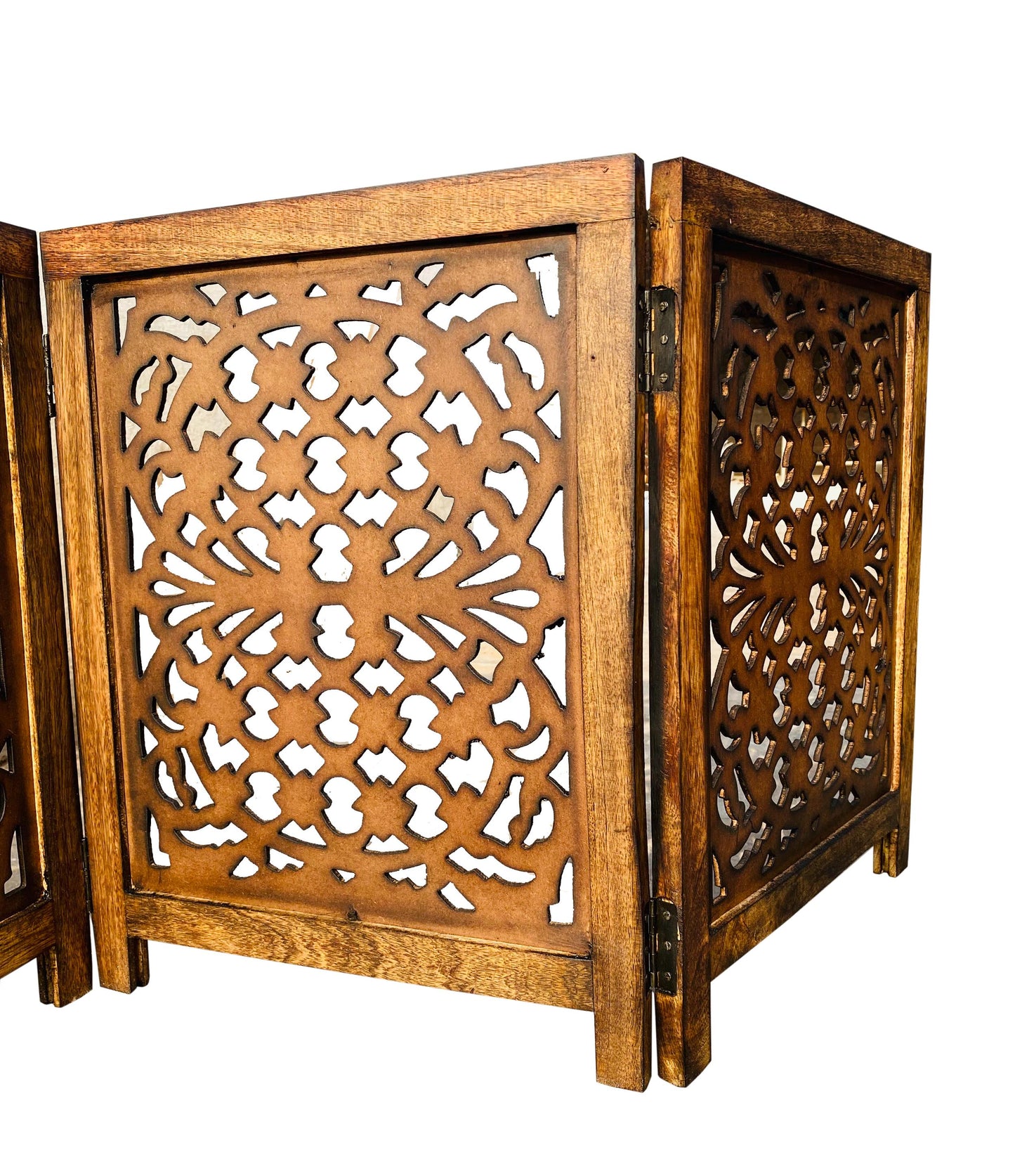 Mid-Century Modern Brown Wood Folding Divider: Pet & Baby Gate