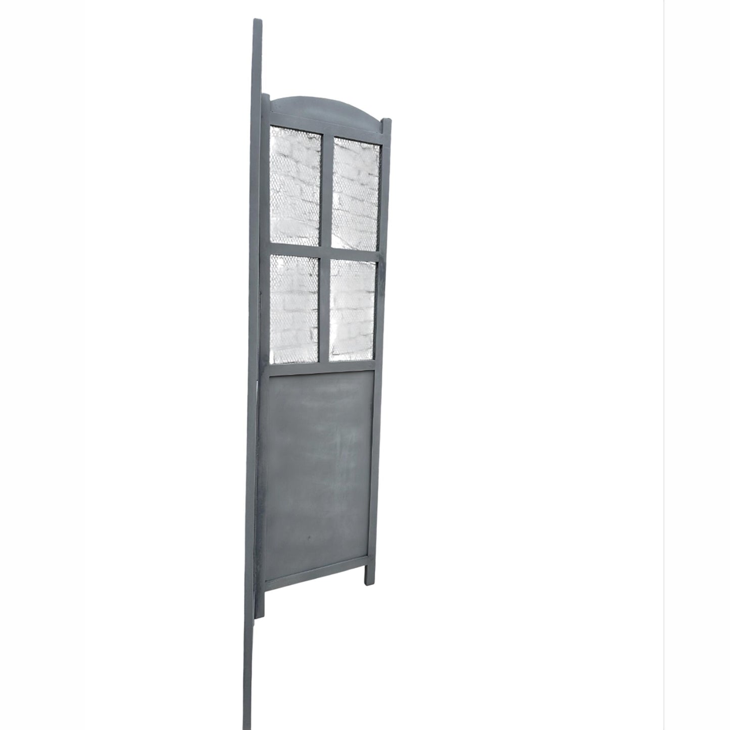 Mid century Metal Mesh Design Wooden Folding Divider,Grey Partition, Handmade Self standing separator