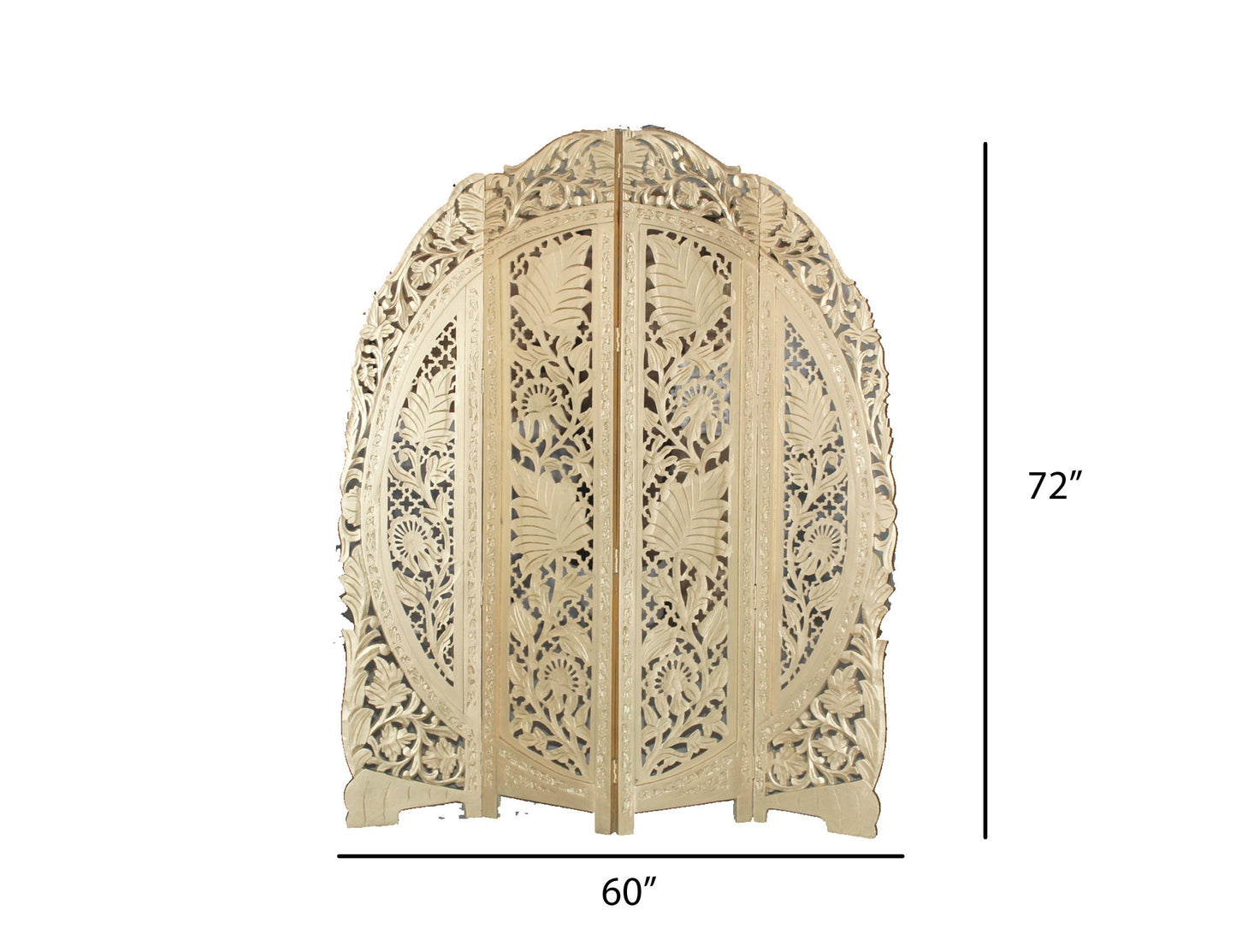 Mid Century Gold Floral Room Divider: Handmade Wooden Partition Screen