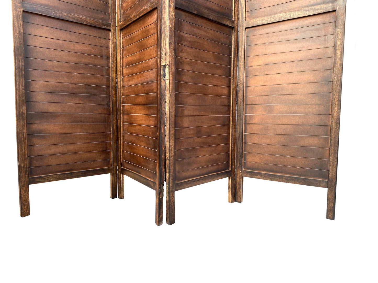 Mid-Century Modern Wood Folding Divider: Brown Stripe Room Partition