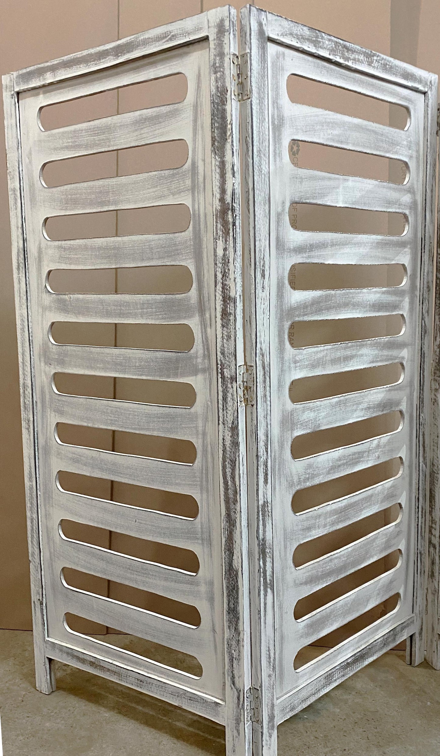 Handmade Rustic White Wood Folding Room Divider - 7 ft Tall