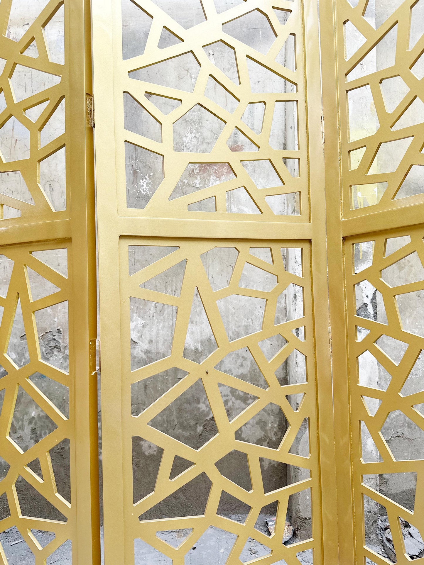 Mid century Design Gold Wooden Folding Divider, Partition, Handmade Self standing separator