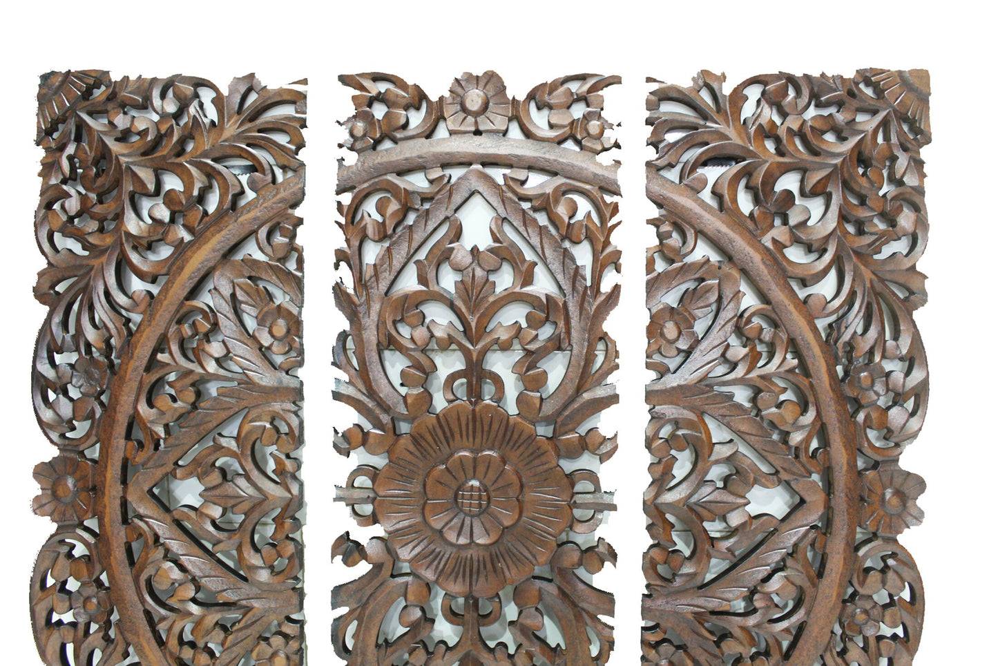 Flower Design Wooden Hanging Fixture, Large Walnut Carving Wall décor, mandola Arts