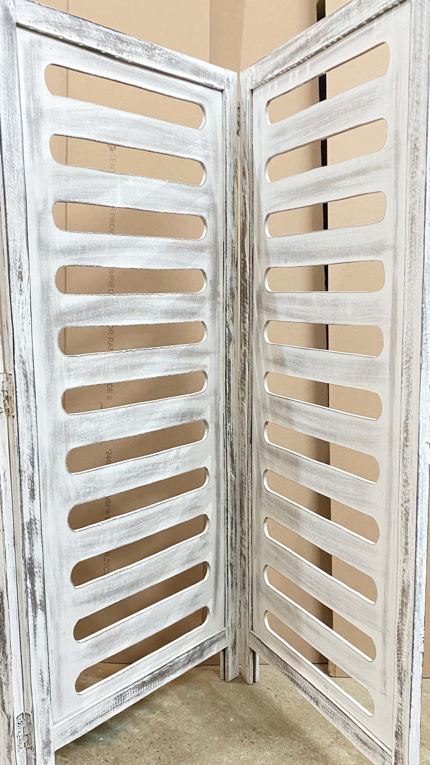 Handmade Rustic White Wood Folding Room Divider - 7 ft Tall