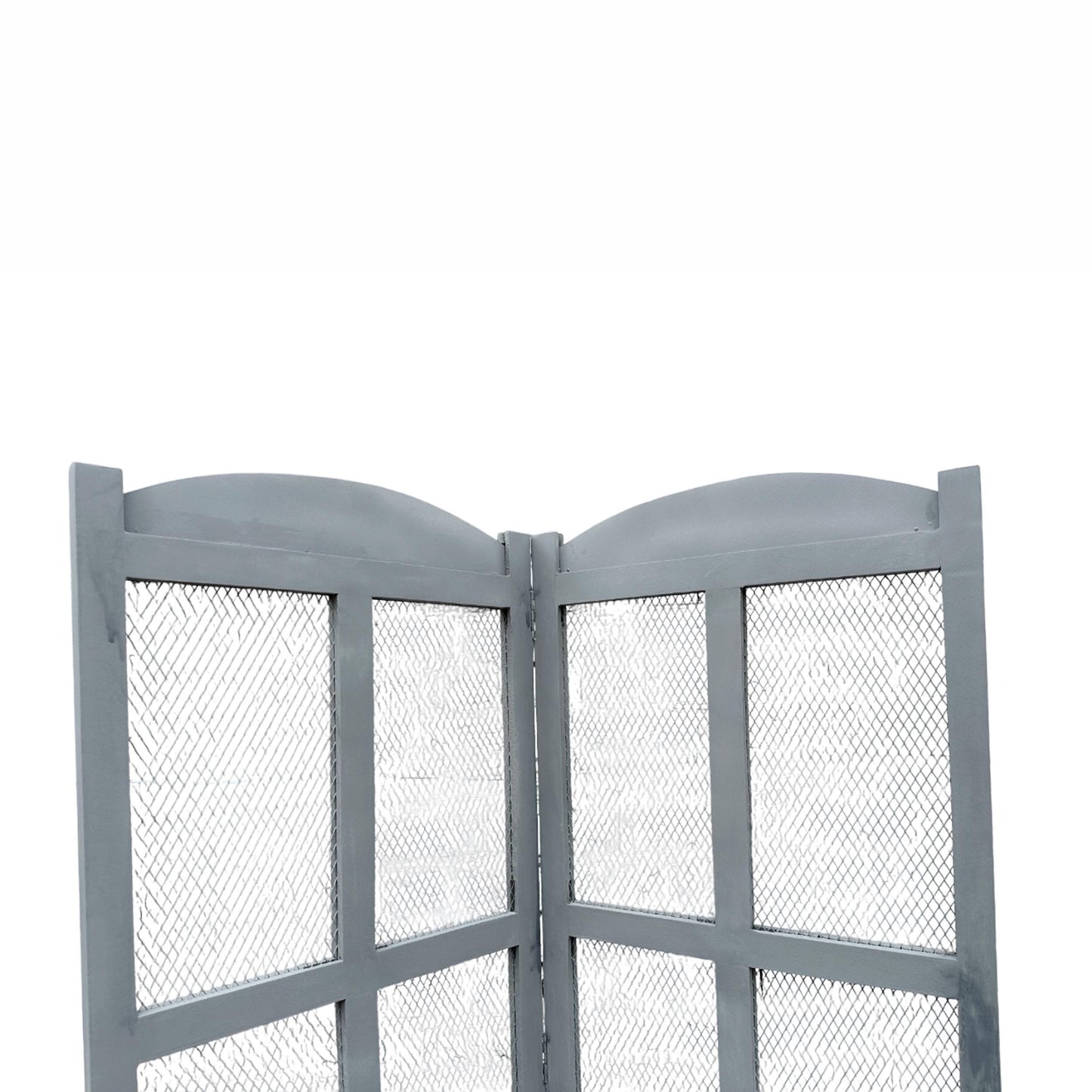 Mid century Metal Mesh Design Wooden Folding Divider,Grey Partition, Handmade Self standing separator