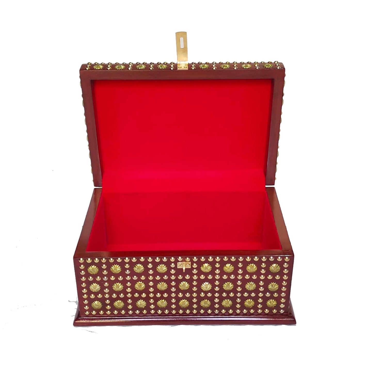 Handmade Wooden Storage Chest: Decorative Brass Inlay Box