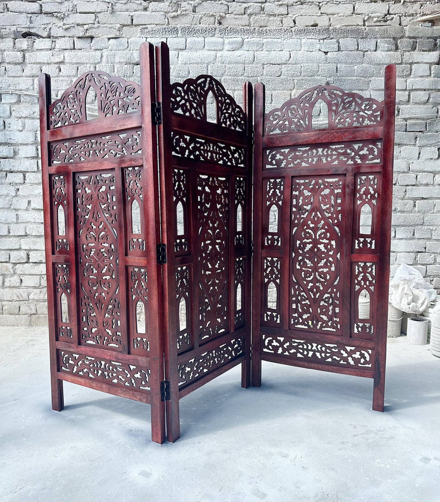 Mesh and Bell Style Wooden Folding Divider, Partition, Handmade Self standing separator