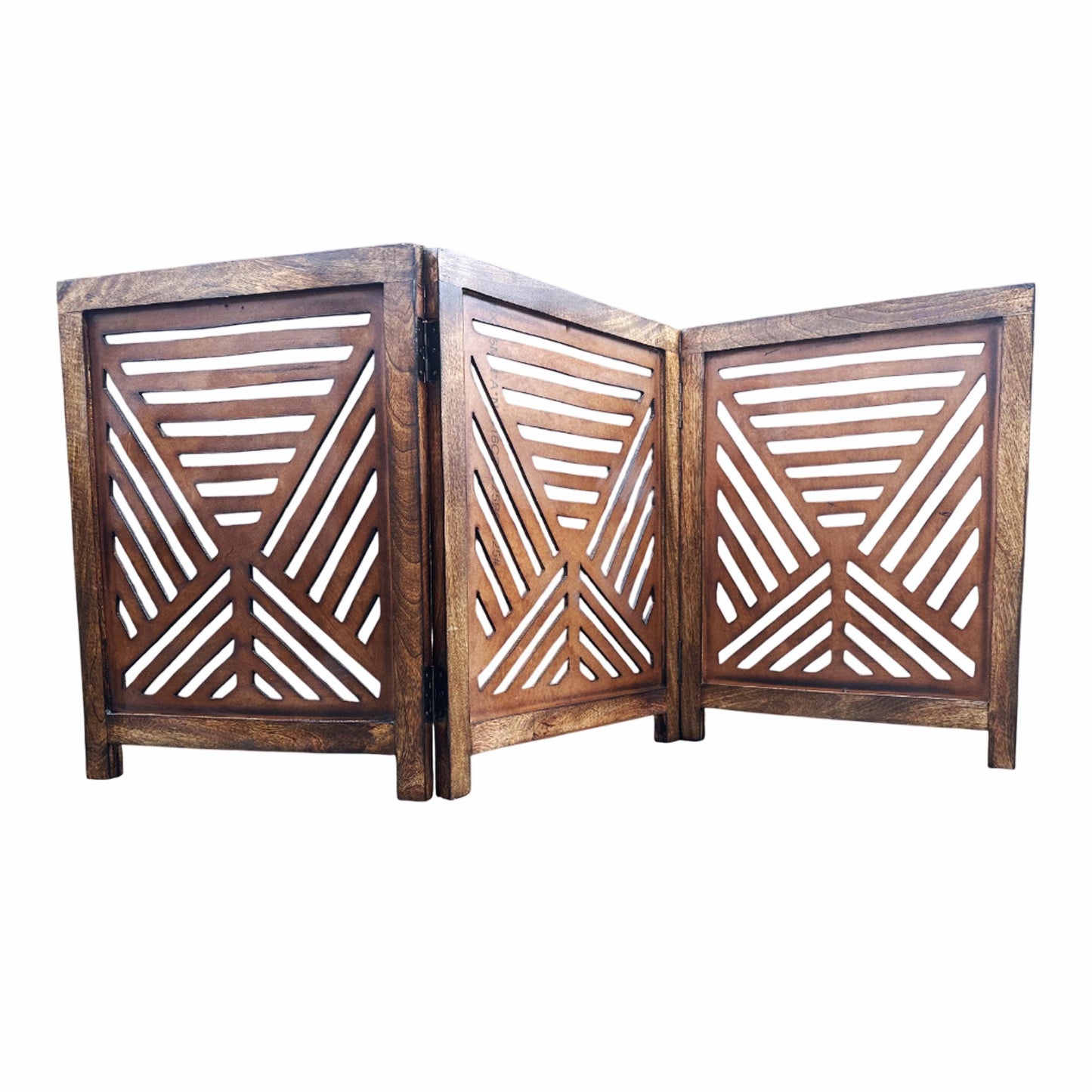 Mid-Century Brown Wood Folding Divider: Handmade Pet/Baby Partition