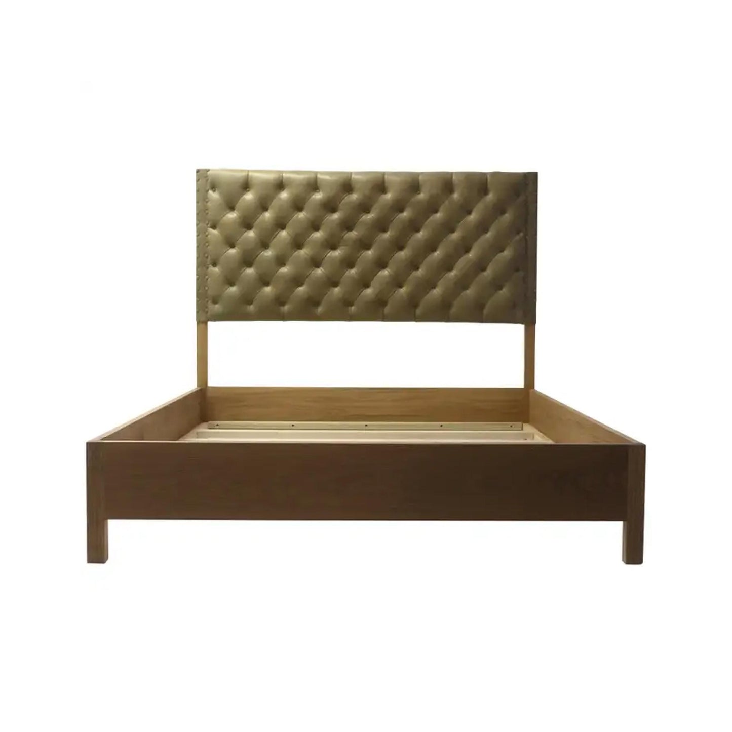Handmade Tan Leather Tufted Bed: Oakwood Bohemian Bed Frame