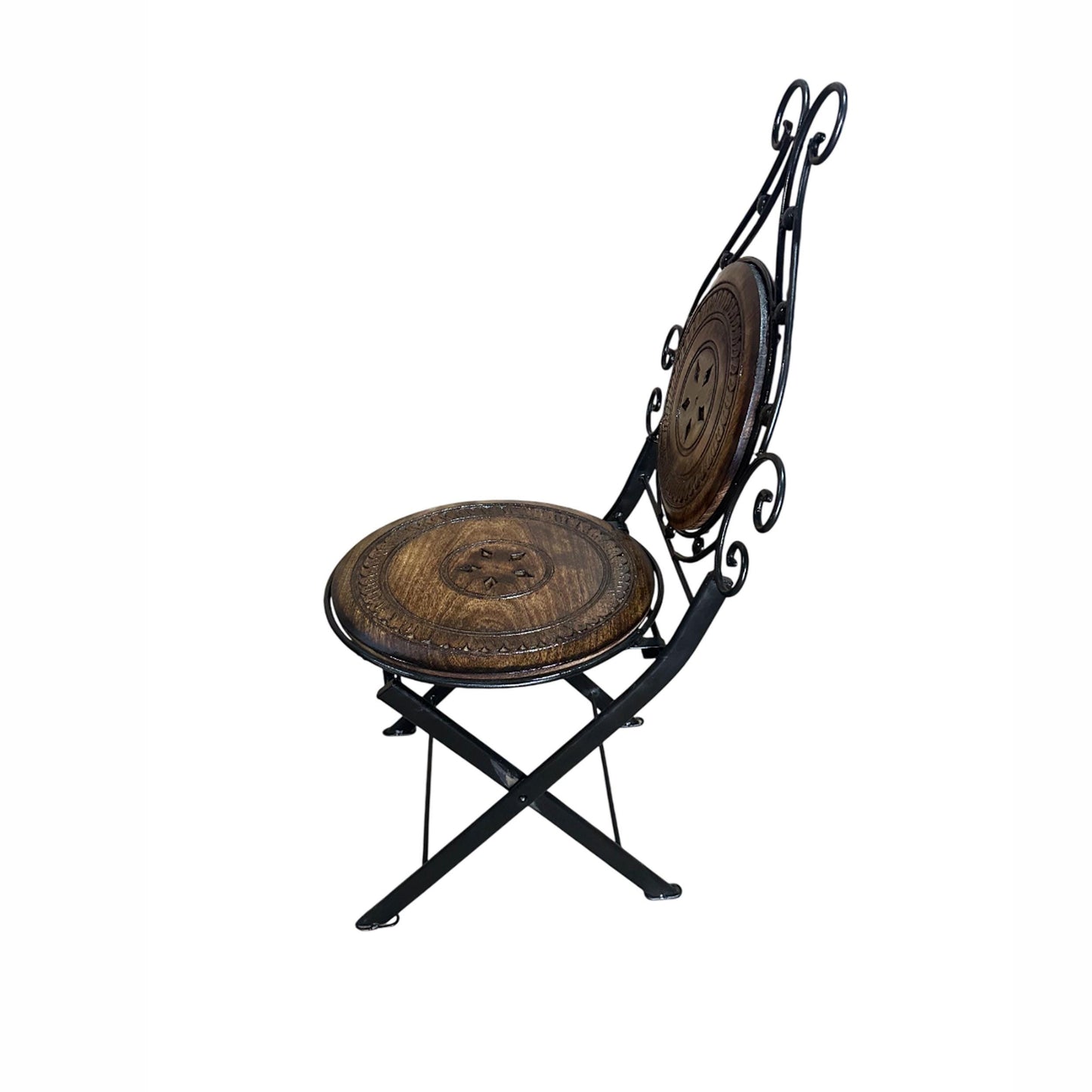 Handmade Teak & Wrought Iron Folding Chair: Outdoor Coffee Table Seating