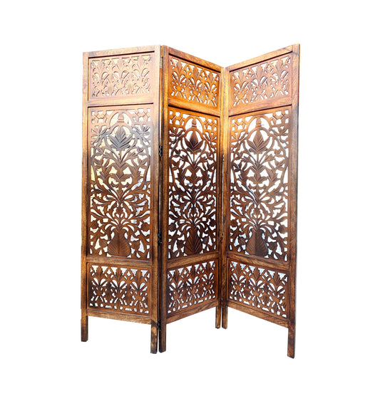 Mid century Modern Wooden Folding Divider, Mesh design Partition, Handmade Self standing separator