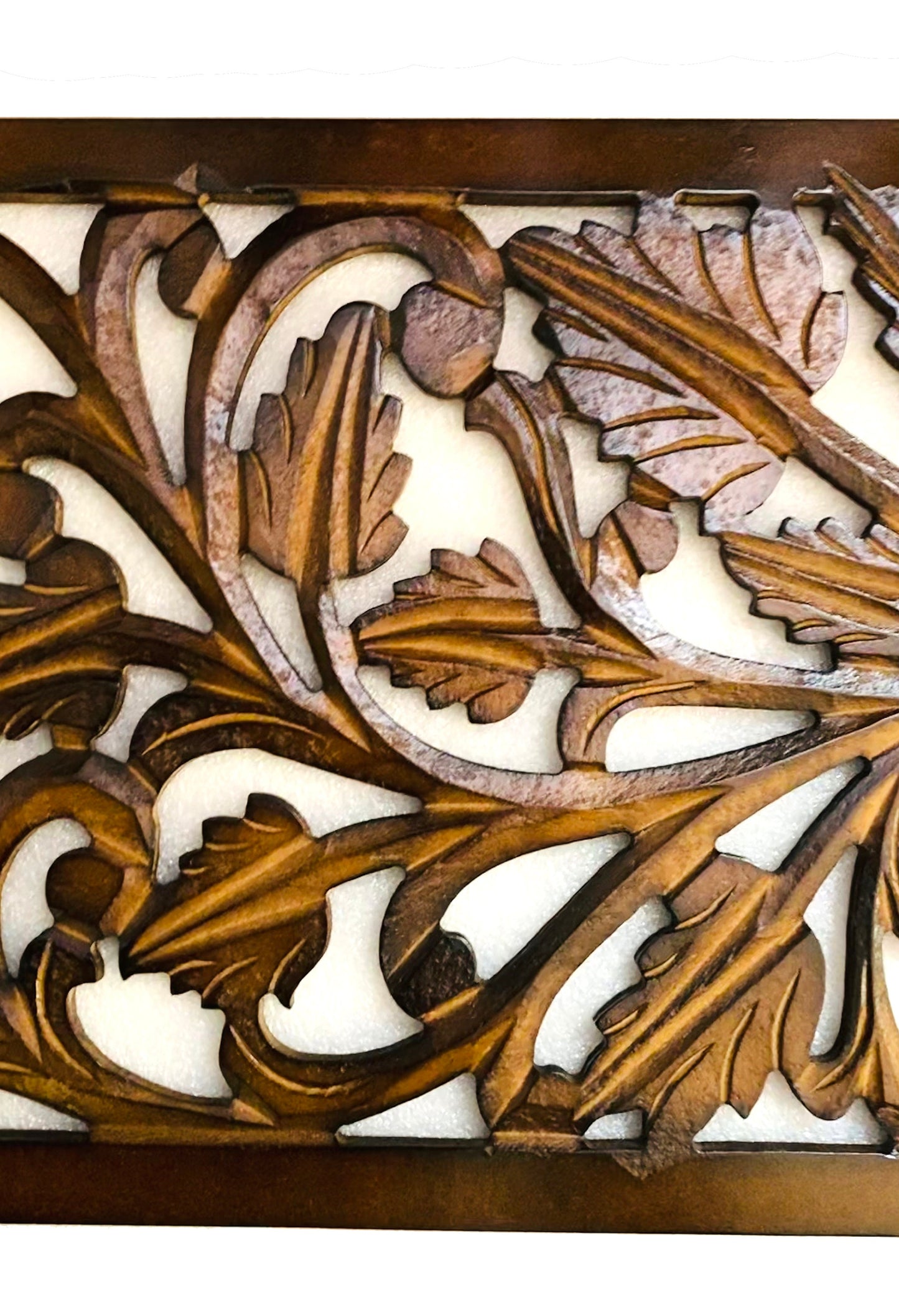 Mid century Brown Leaves carving design Wall Panel Hanging Mandola art fixture