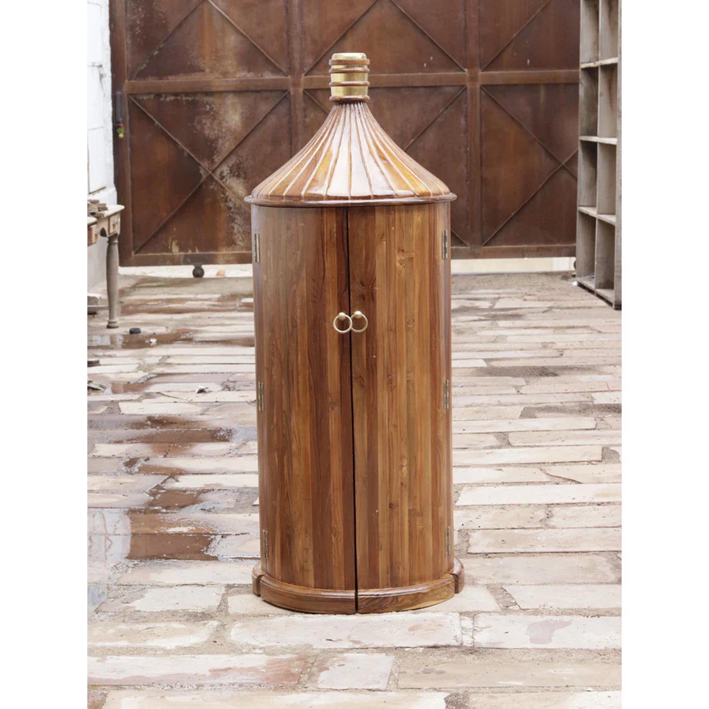 Mid Century Bar Cabinet: Teak Wood Bottle Console - Hand Painted