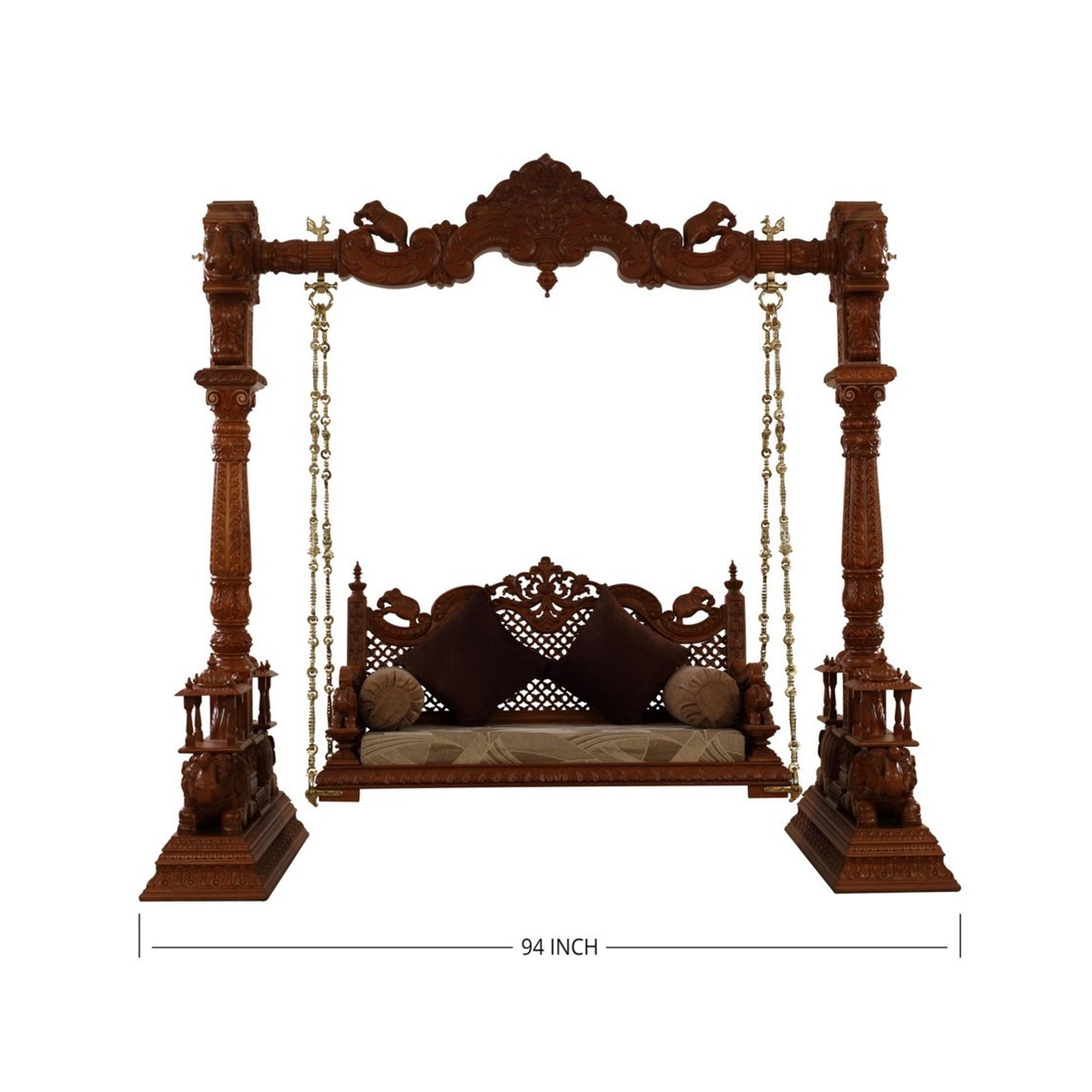 Teak Wood Swing: Elephant Design with Brass Chain