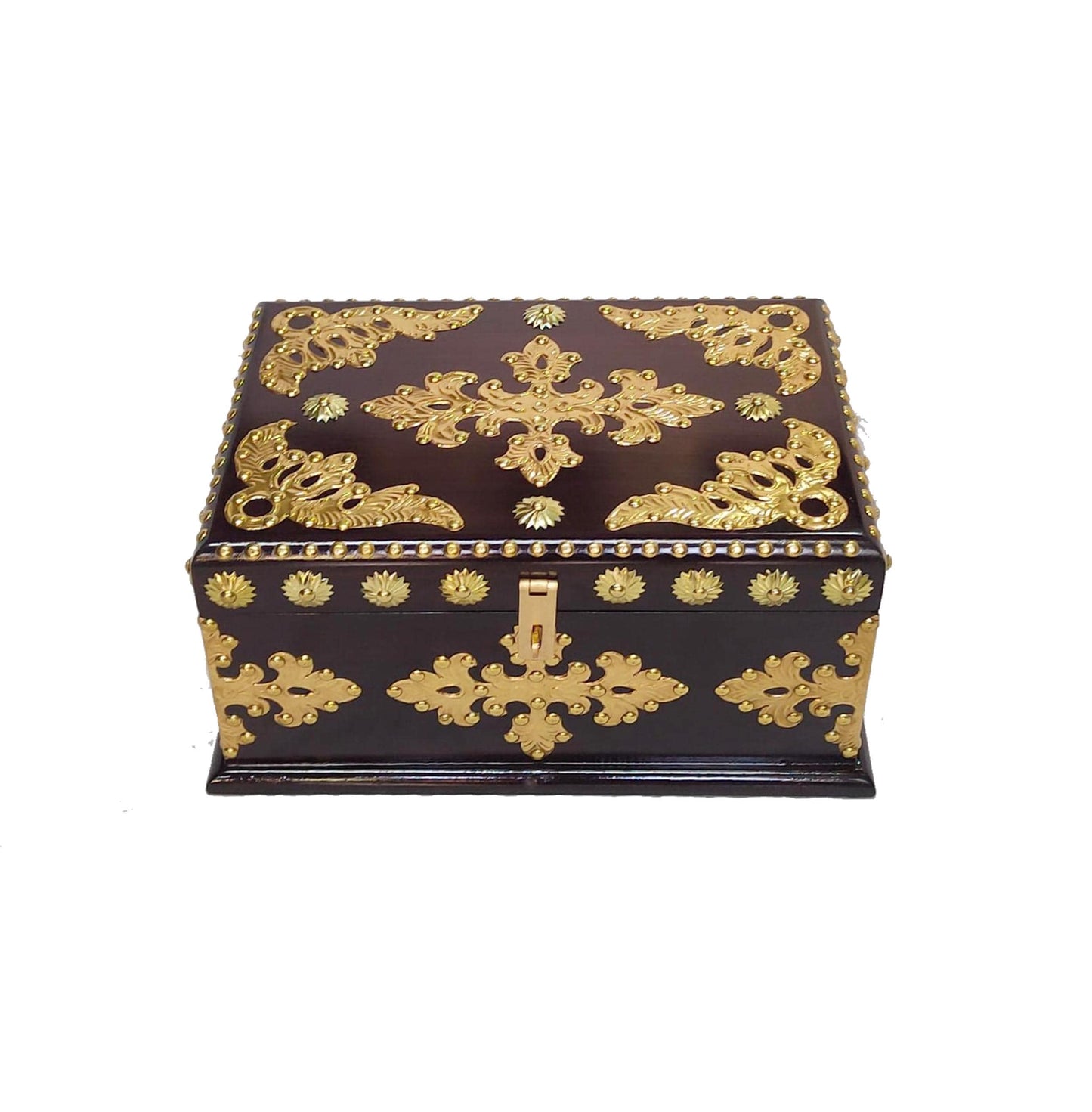 Handmade Wooden Storage Chest: Decorative Brass Accents