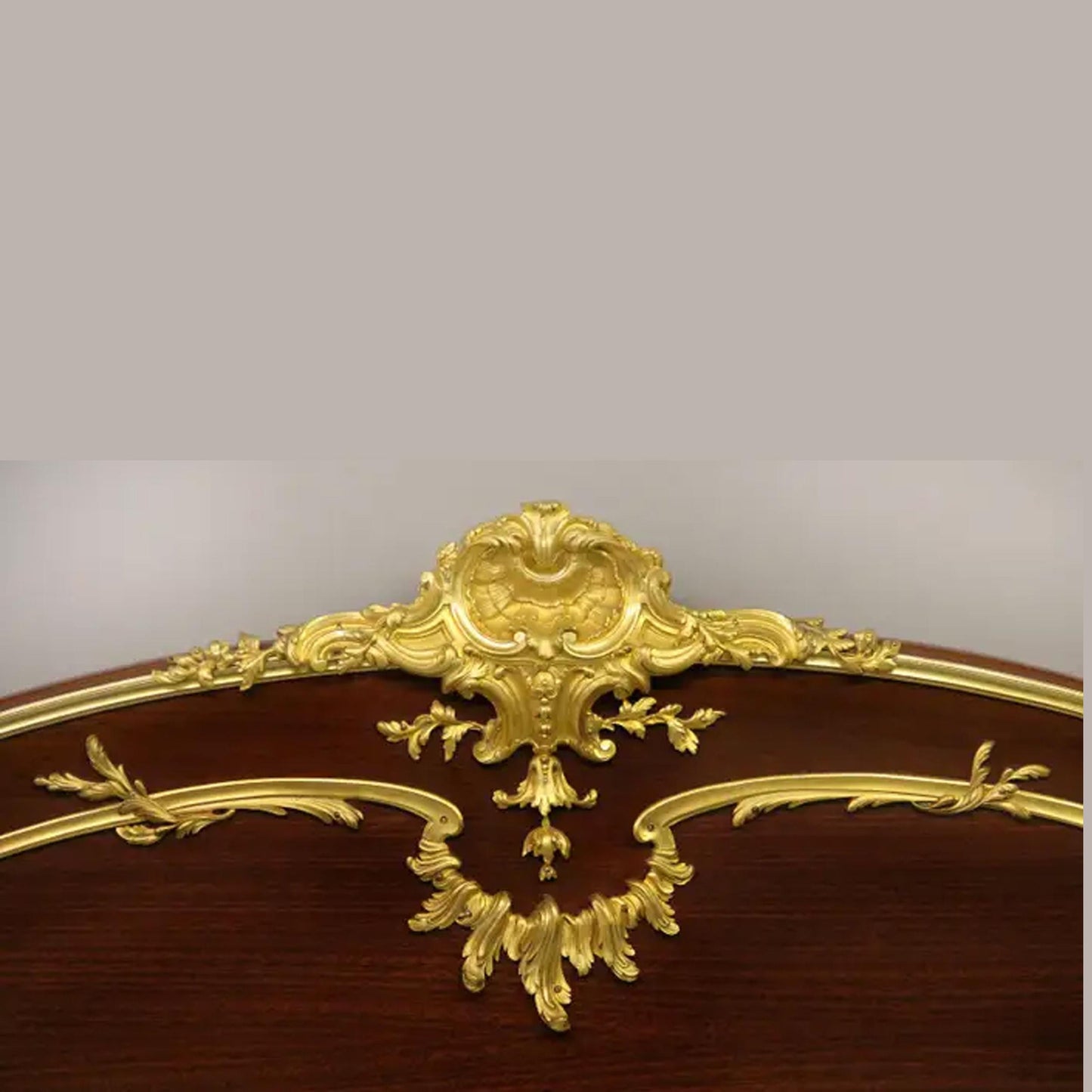Handmade Gilt Bronze Mounted Mahogany King Bed Frame: Bohemian Rococo Style