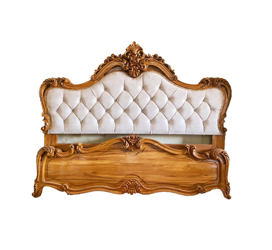 Handmade 20th Century Rococo Headboard, King/Queen French Louis XV wooden headboard and footboard