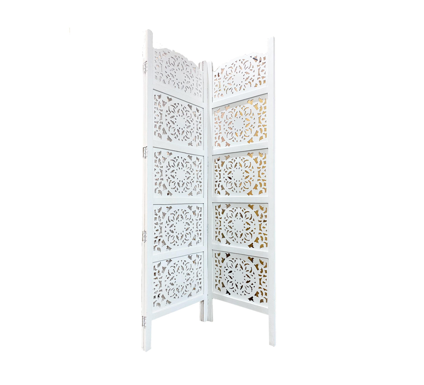 Mid century Mesh Design White Wooden Folding Partition, divider, Handmade Self standing separator up to 7 feet height