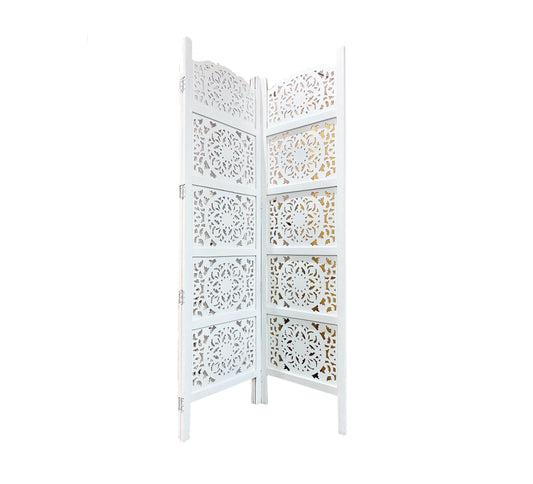 Mid century Mesh Design White Wooden Folding Partition, divider, Handmade Self standing separator up to 7 feet height
