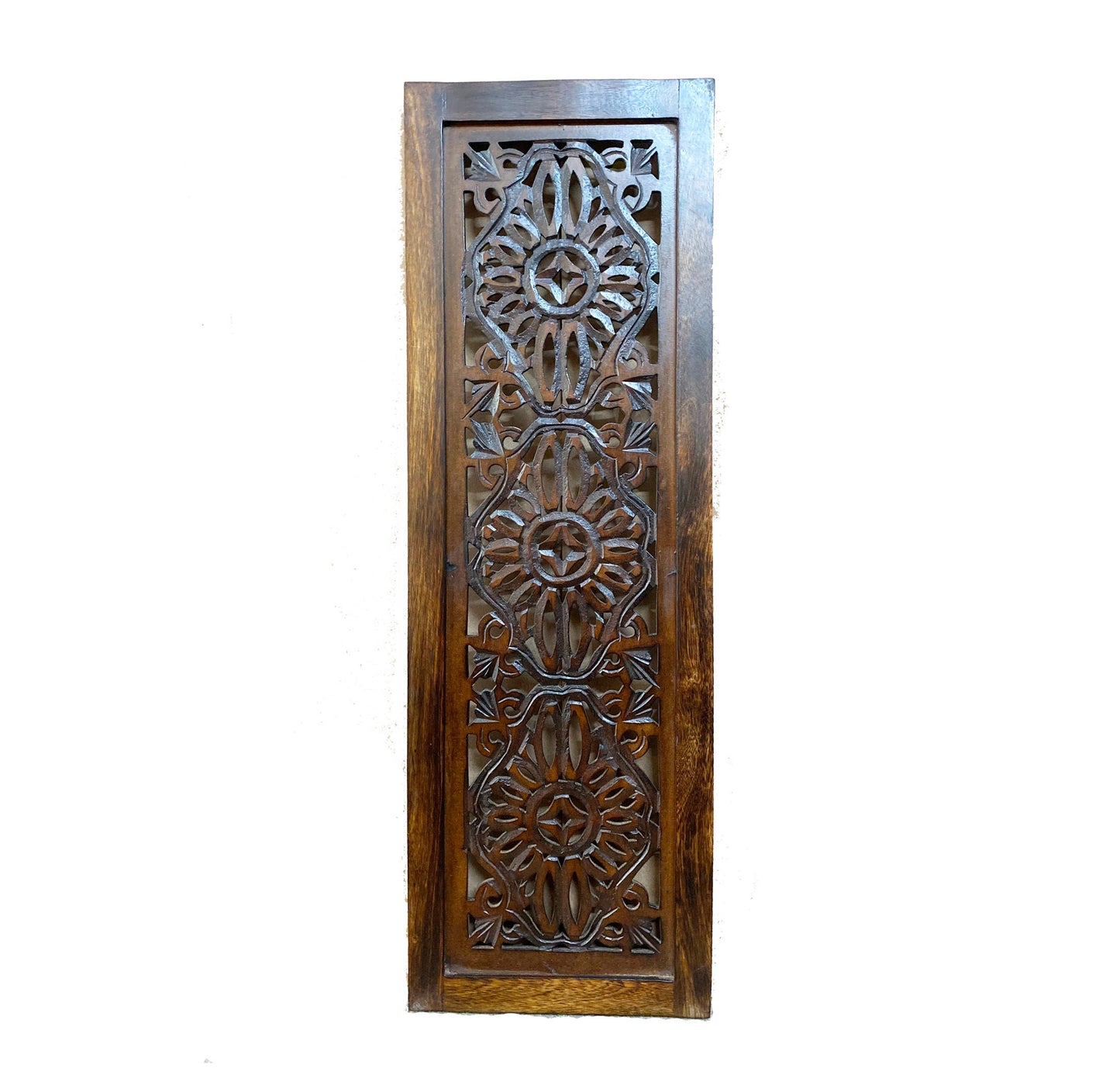 2 pcs Mid century Brown Flower carving design Wall Panel Hanging Mandola art fixture