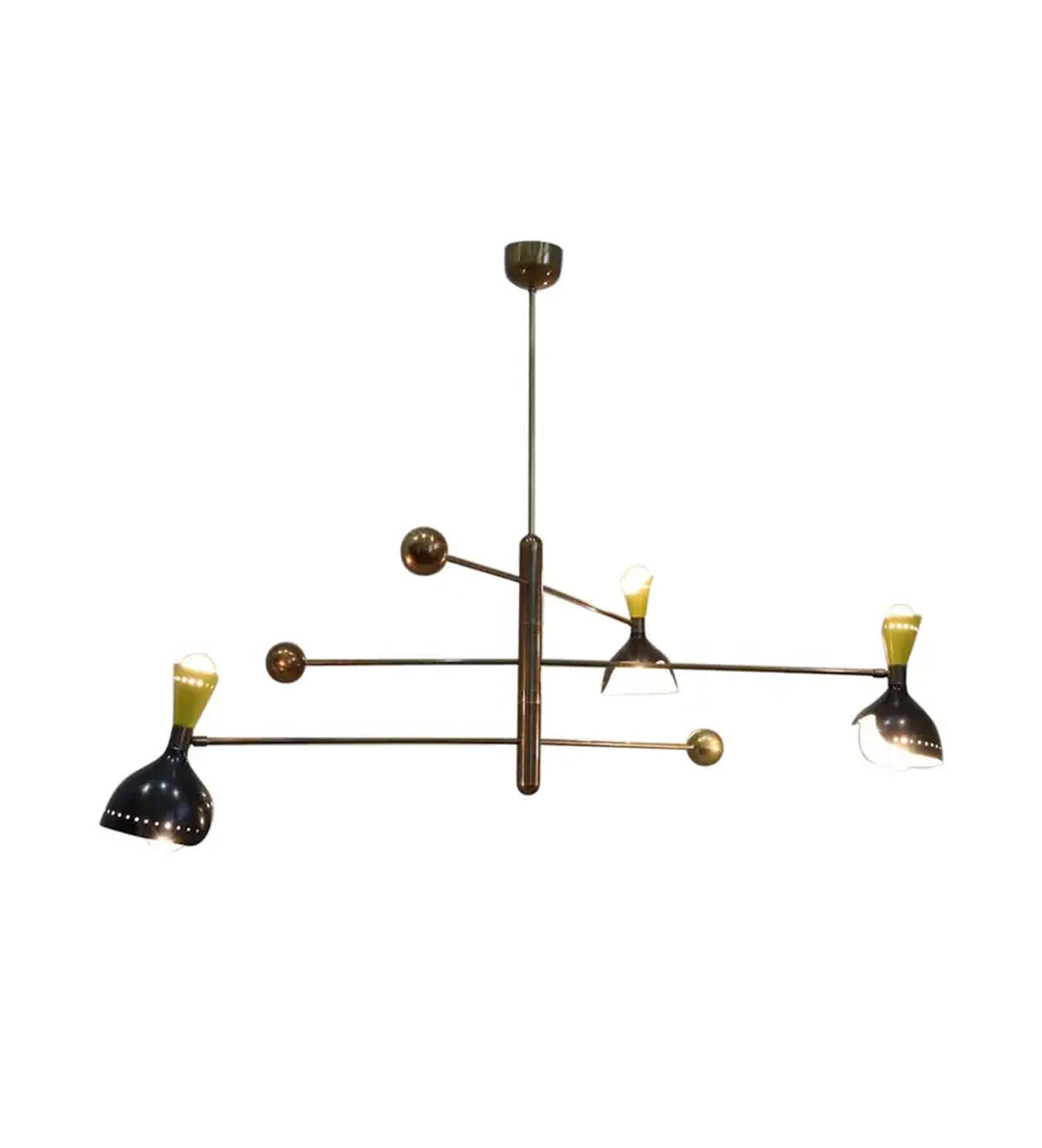 mid century 6 light 3 arm brass rotating chandelier, Handmade ceiling light fixture