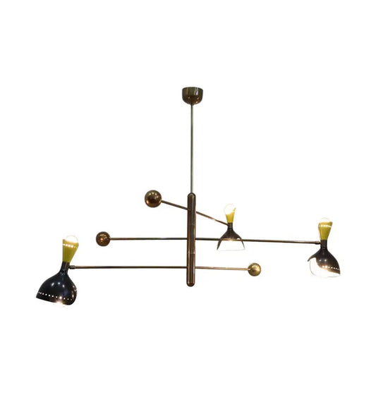 mid century 6 light 3 arm brass rotating chandelier, Handmade ceiling light fixture
