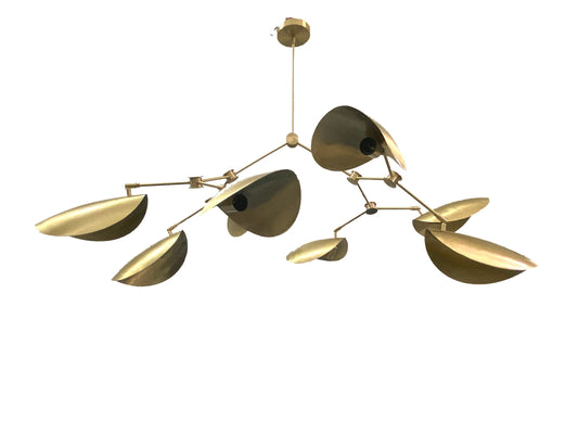 Handmade Brass Stingray Chandelier: 8-Light Curved Disk Ceiling Fixture