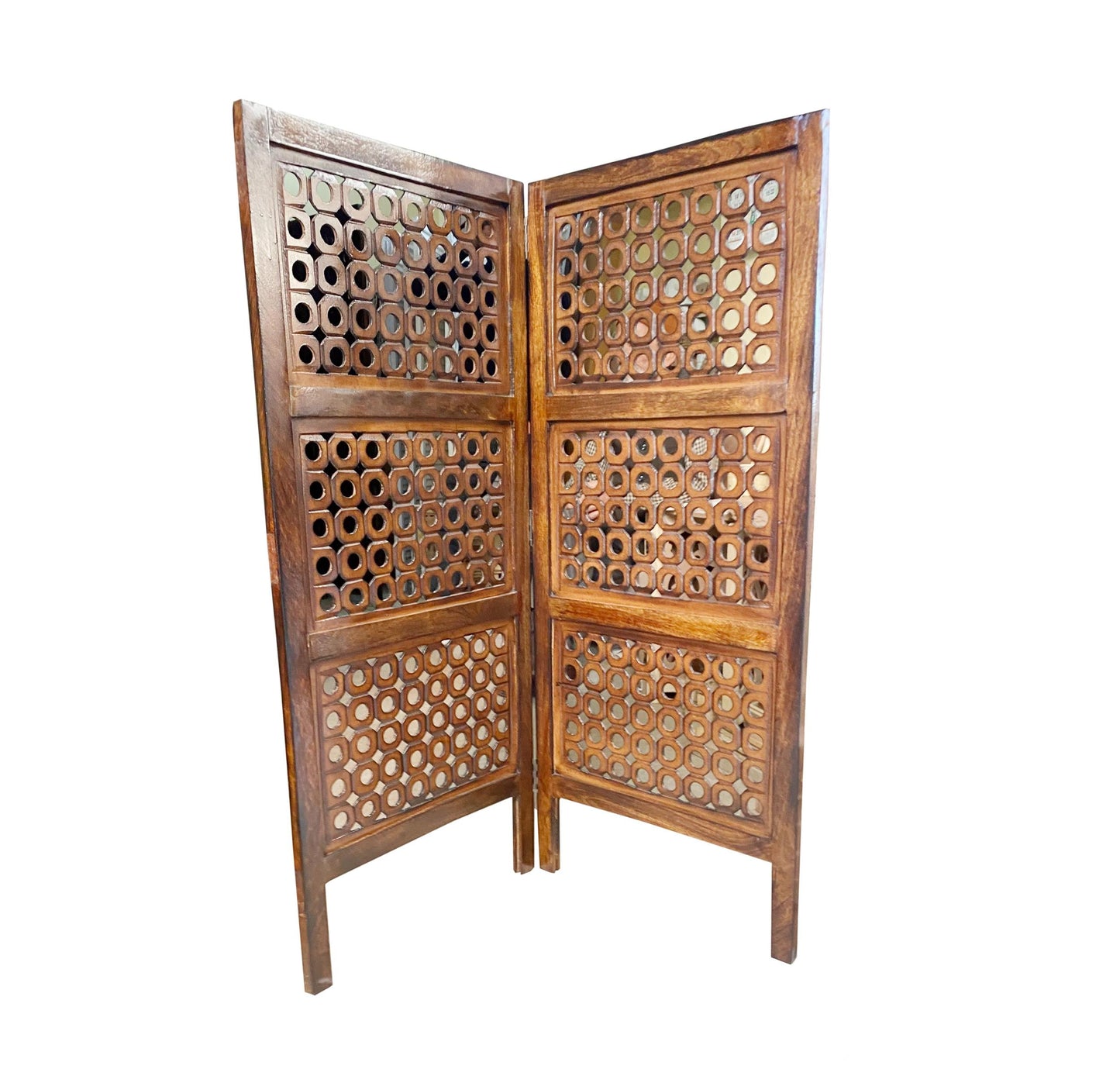 Handmade Wooden Folding Divider: Semi Block Design, 7 ft Tall