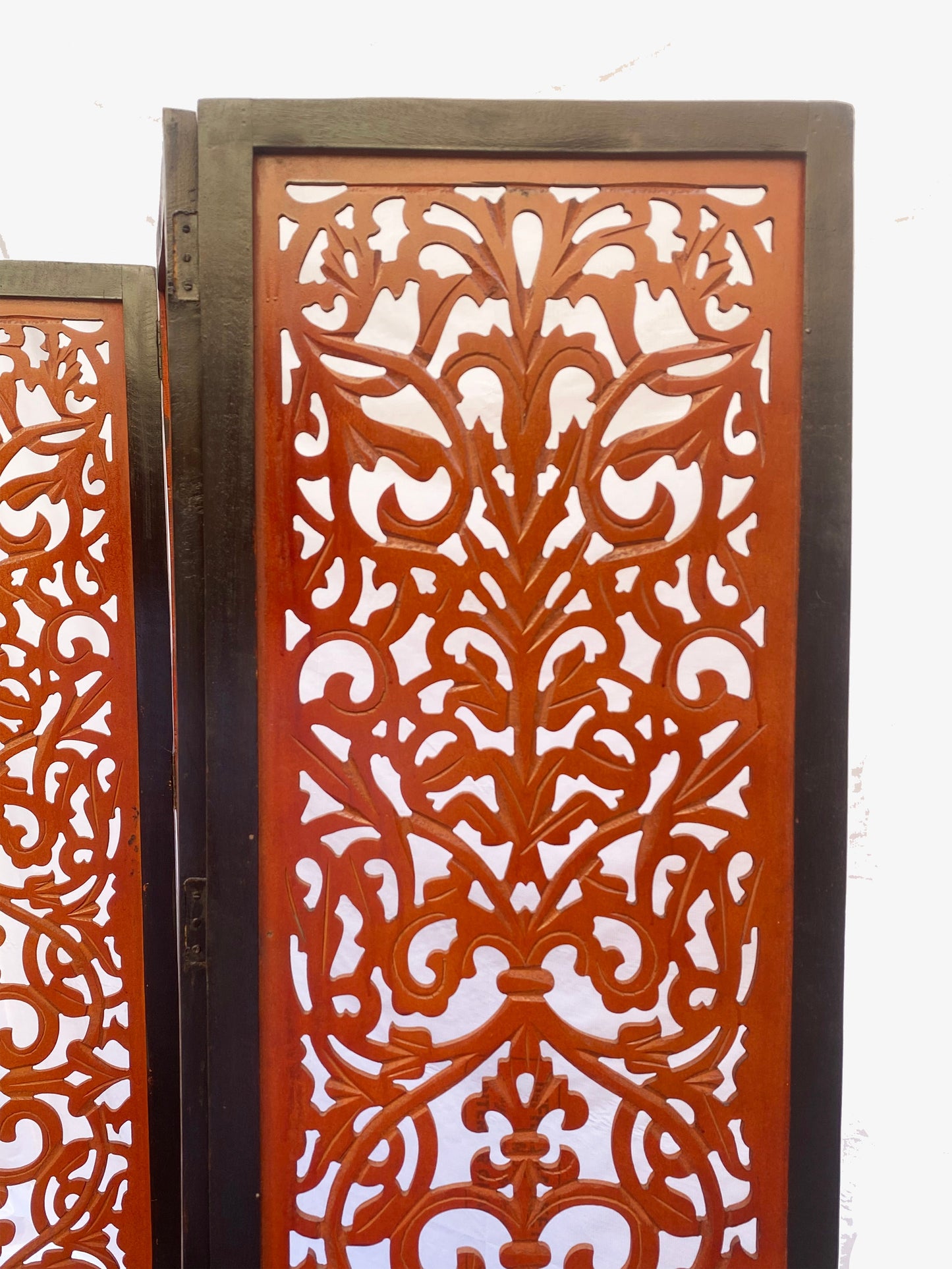 Mid Century Mesh Design Wooden Folding partition, Self standing divider