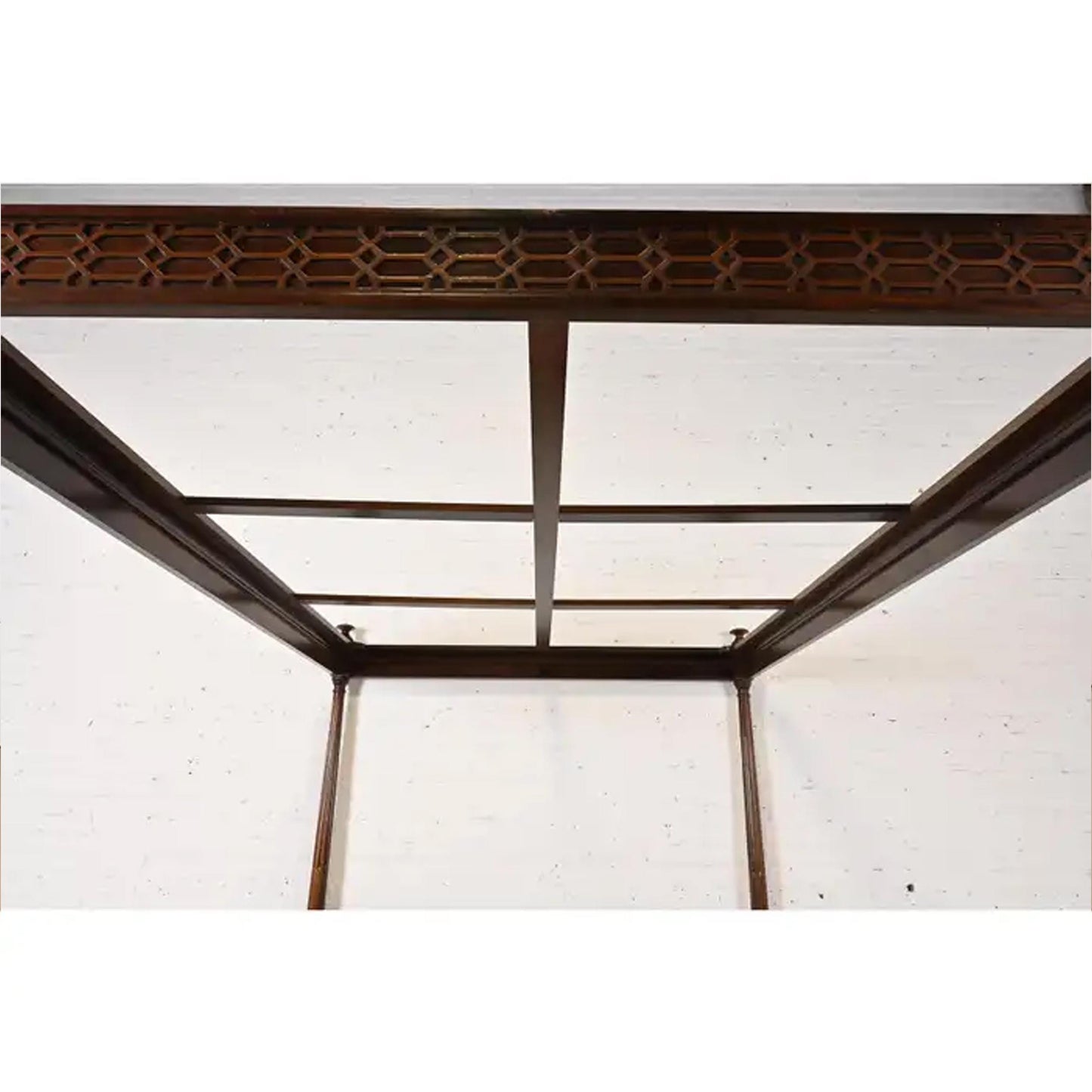 Handmade Carved Mahogany Canopy Bed: Mid-Century Modern King/Queen