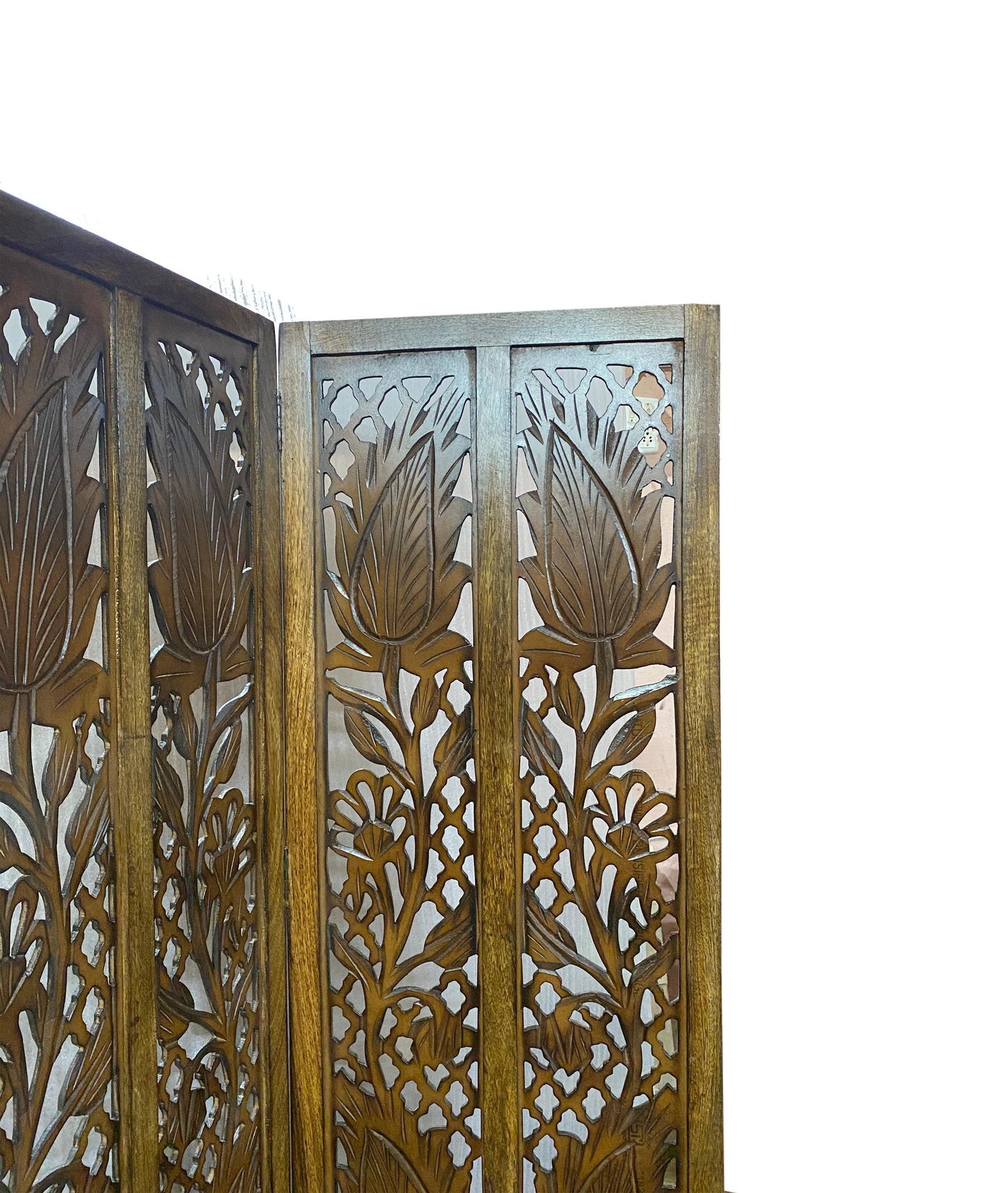 Mid century Brown Mesh Design Wooden Folding Divider, Partition, Handmade Self standing screen