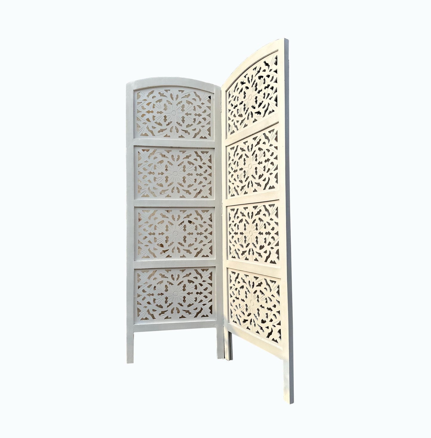 Mid Century Modern Wooden Folding Room Divider: 5 ft White Partition