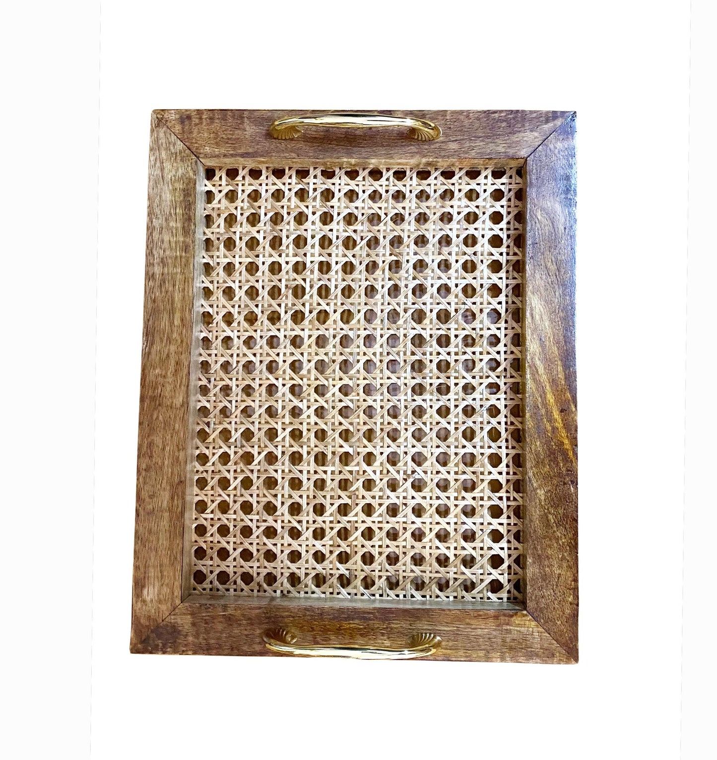 Handmade Wood Cane Tray: Mid-Century Coffee Table Decor