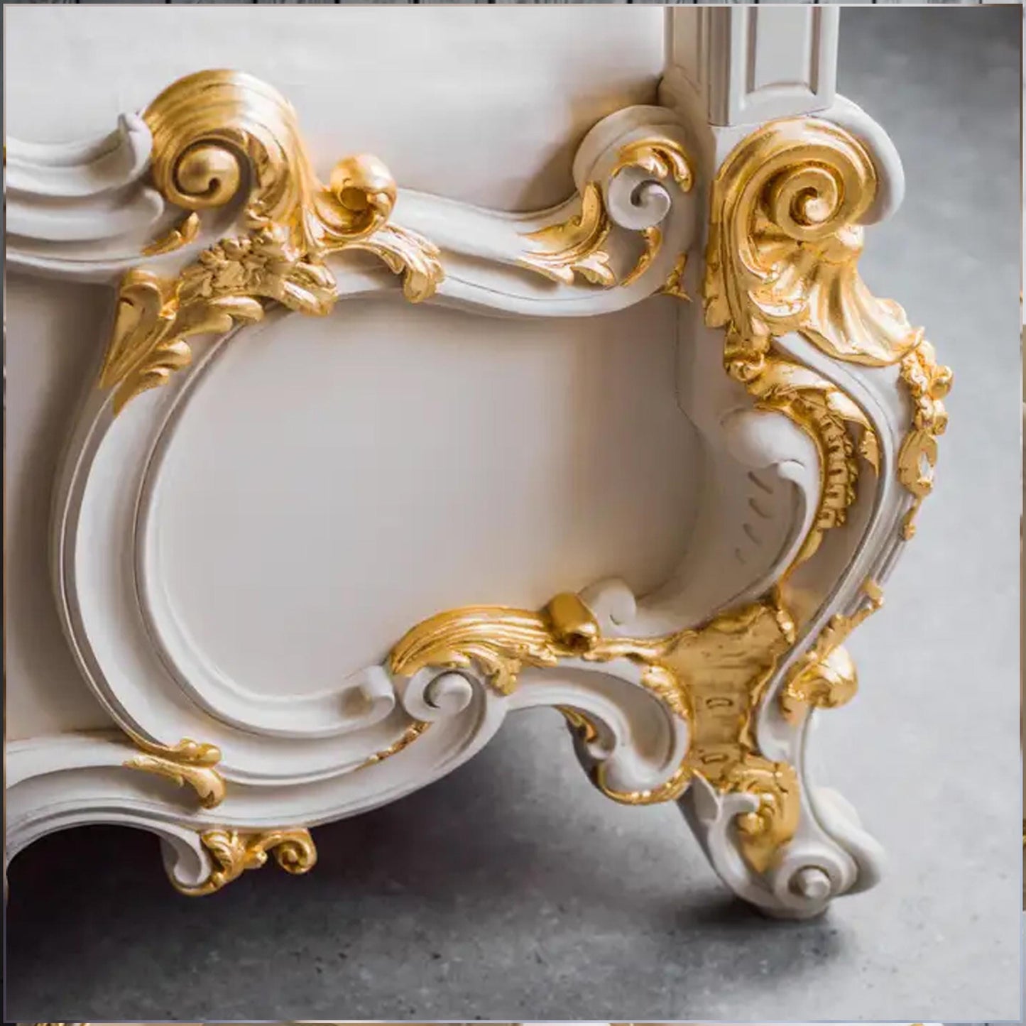 Handmade Rococo Style Four Poster Bed: Gold Gilt Wood Frame