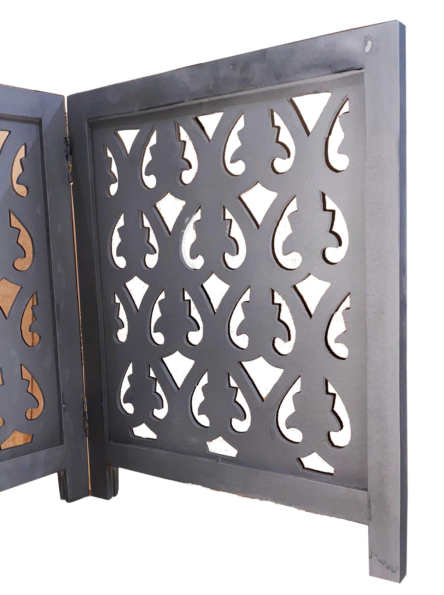 Mid Century Black Wooden Folding Room Divider: Handmade Partition