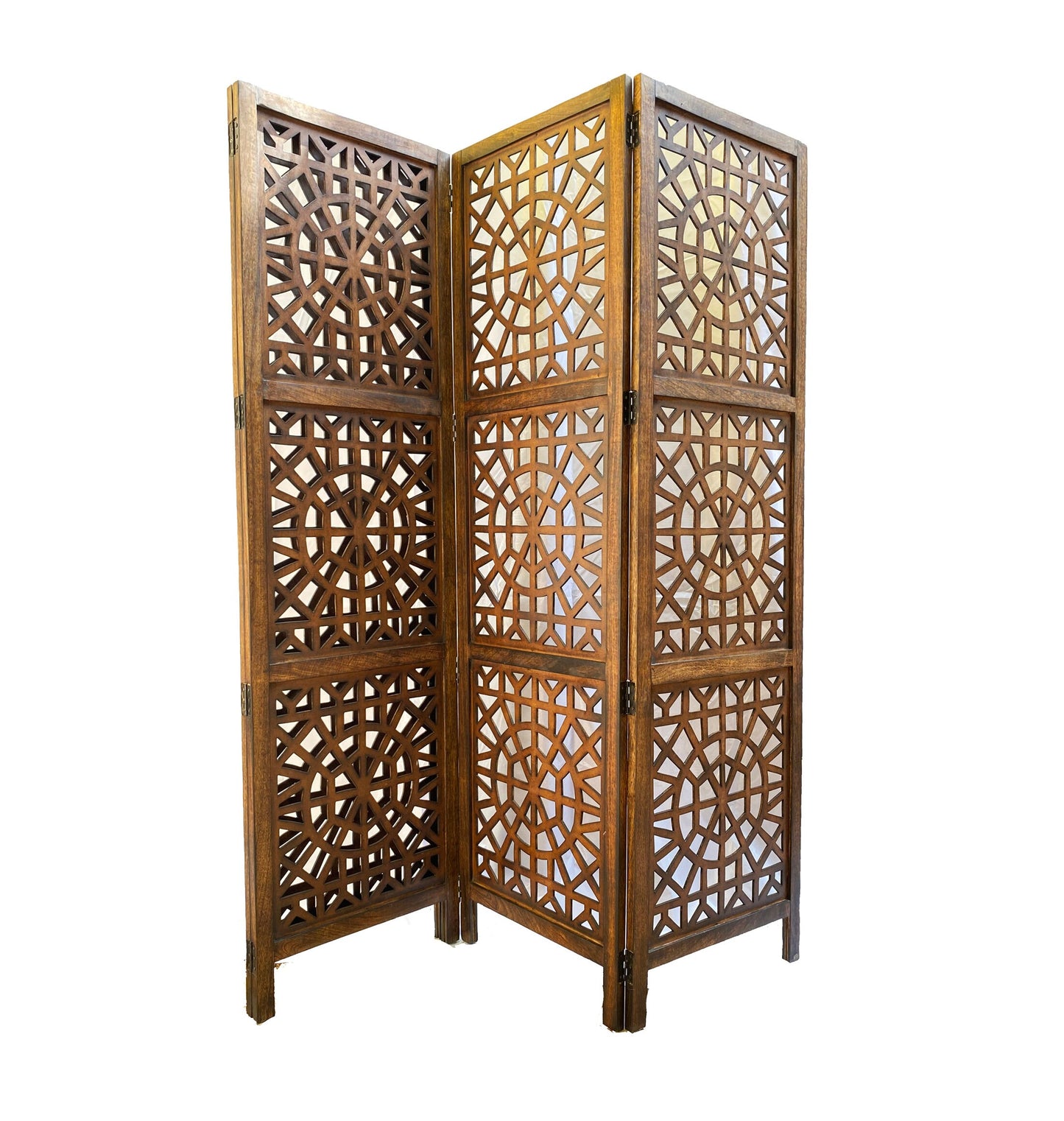 Mid century Round mesh Design Wooden Folding Divider, Partition, Handmade Self standing separator