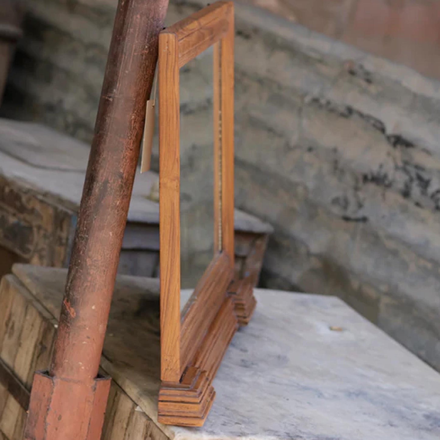 Handmade Mid-Century Wood Wall Mirror: Carved Wooden Frame
