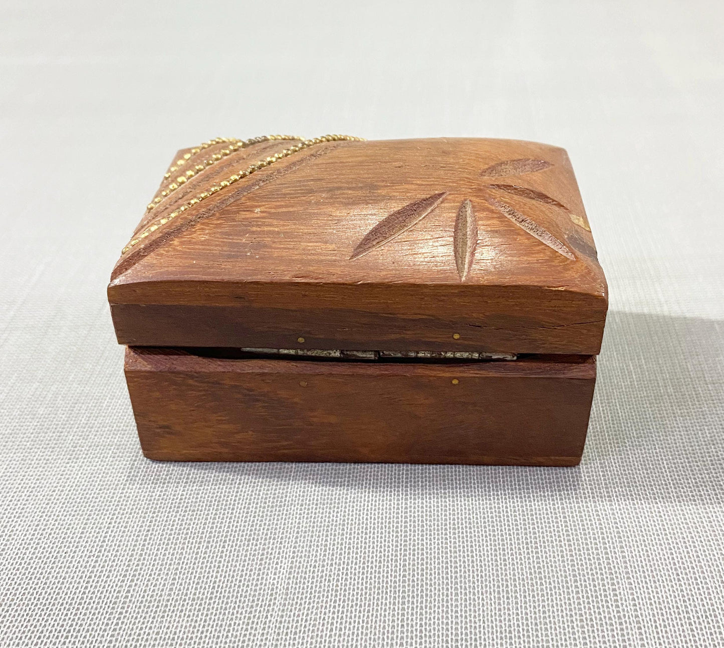 Handmade Carved Wood Box: Asymmetric Design, Gold Finish