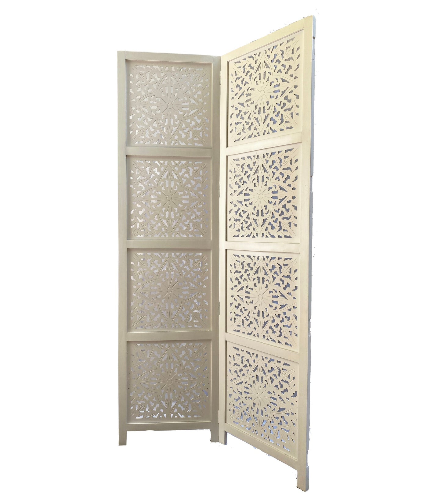Flower Style Wooden Folding White Divider, Partition, Handmade Self standing separator
