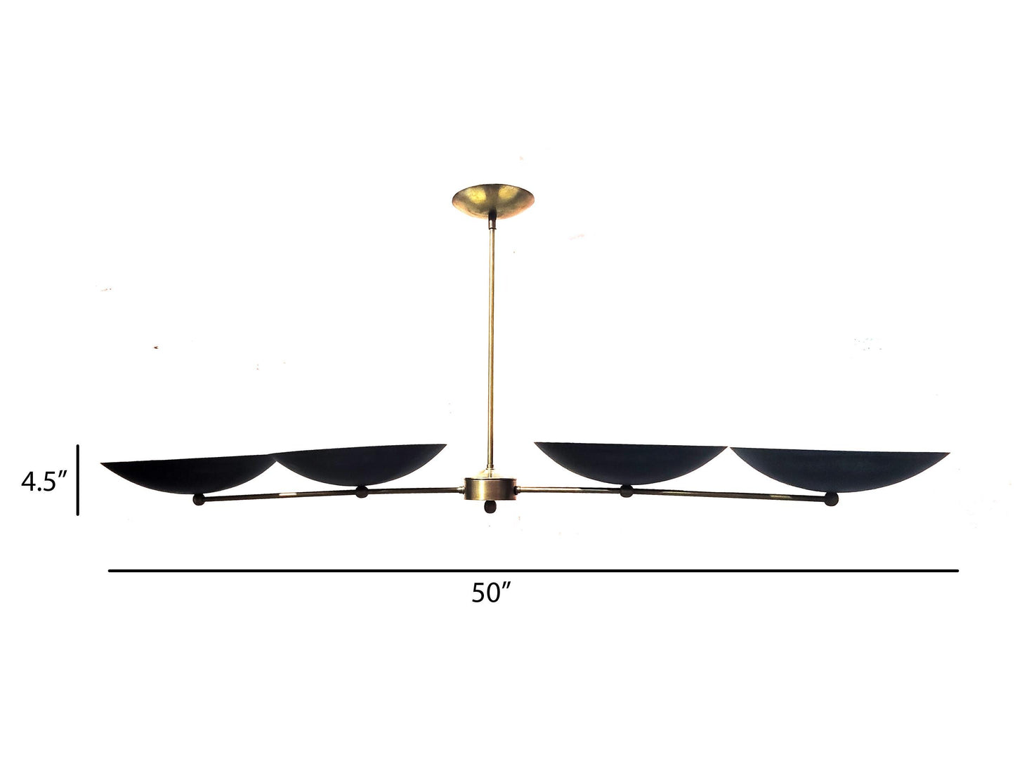 4 Shade Linear Ceiling light modern fixture, handmade mid-century Brass Chandelier