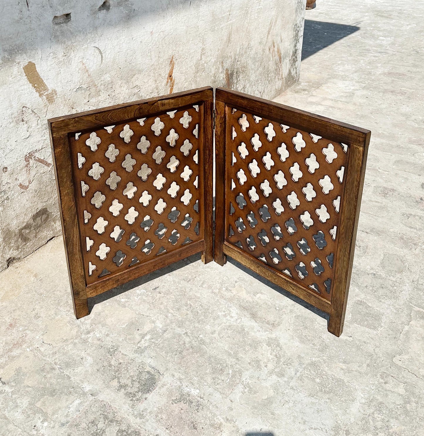 Mid-Century Modern Brown Wood Folding Divider: Handmade Pet/Baby Partition