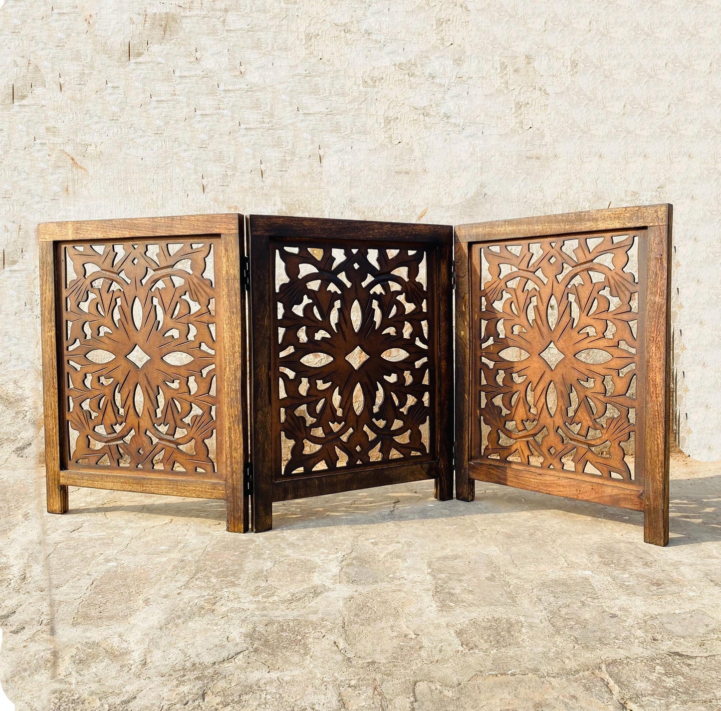 Mid-Century Modern Brown Wood Folding Divider: Pet & Baby Gate