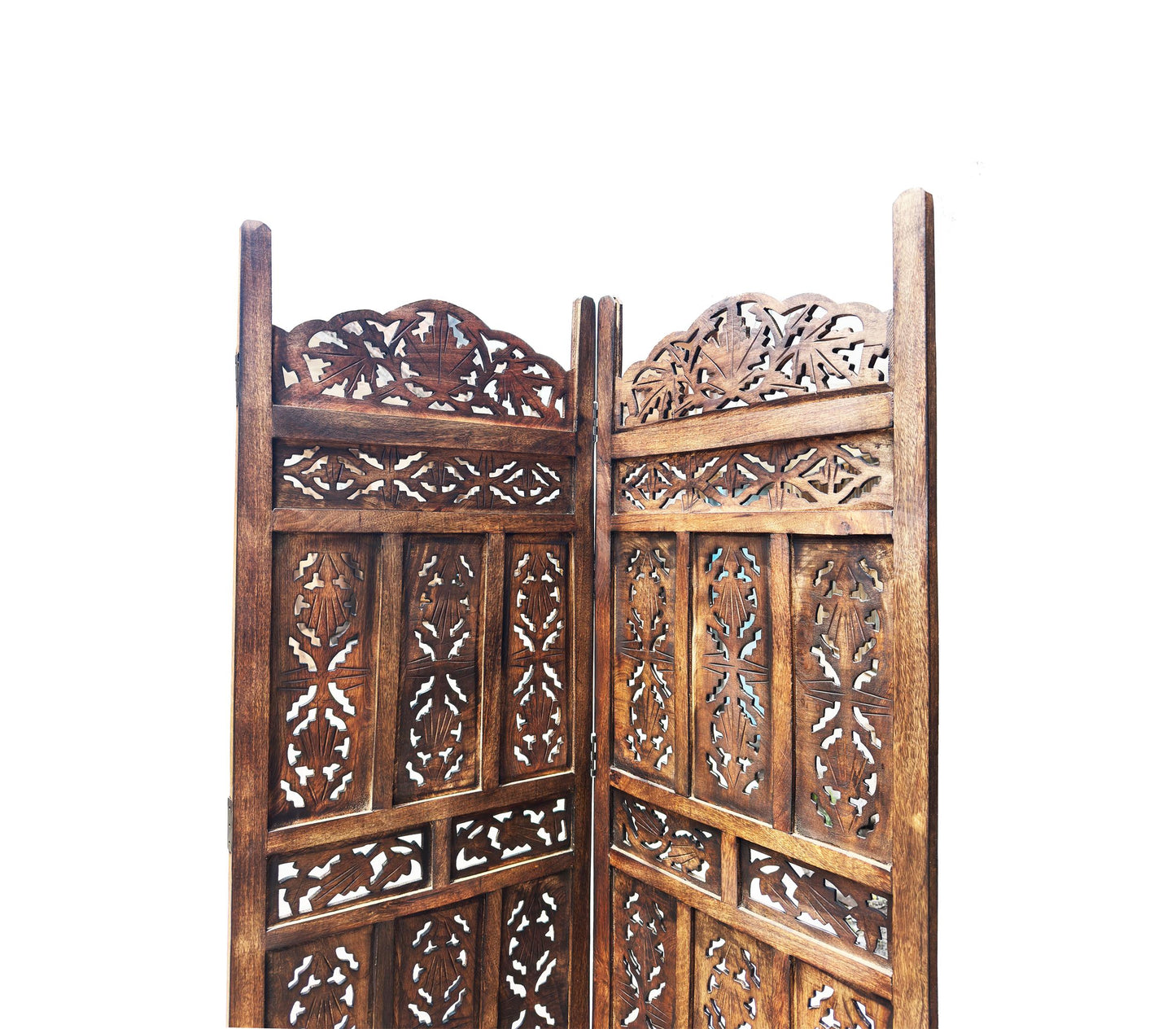 Mid-Century Modern Folding Wooden Room Divider: Handmade Carving Design