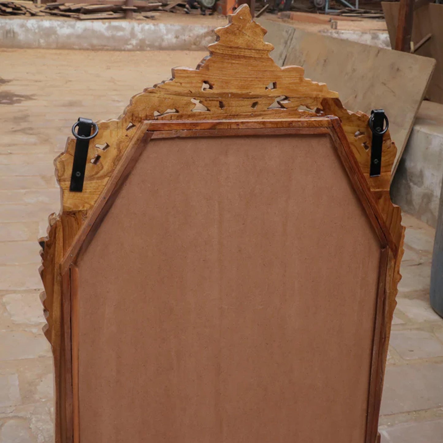 Hand Carved Wood Wall Mirror: Mid-Century Modern Decor (48x37 Inches