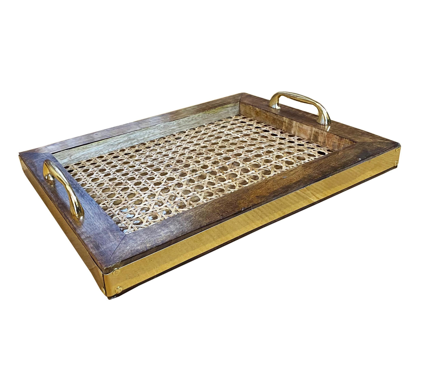 Handmade Wood Cane Tray: Mid-Century Coffee Table Decor