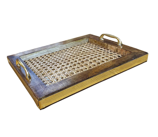 Handmade Wood Cane Tray: Mid-Century Coffee Table Decor